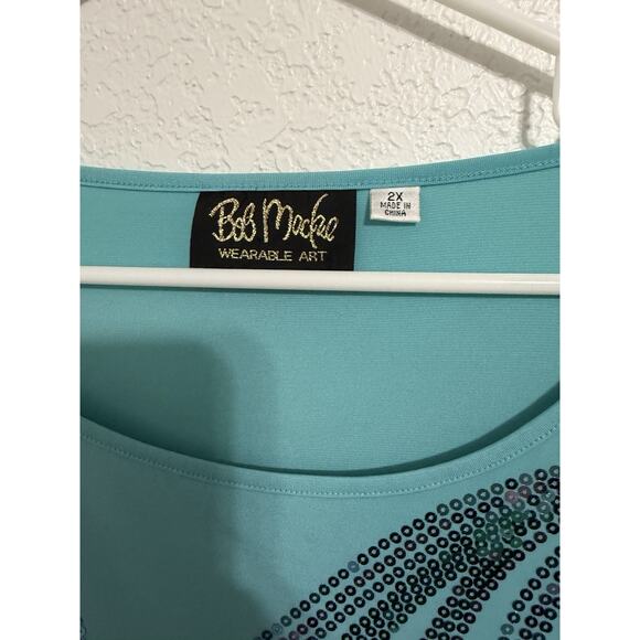 Bob Macke Wearable Art Women’s Plus Size 2X Sequin Turquoise Top Blouse - Picture 4 of 4